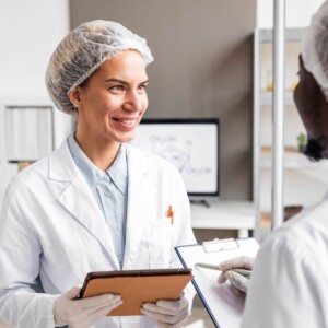 smiley researchers biotechnology laboratory lr